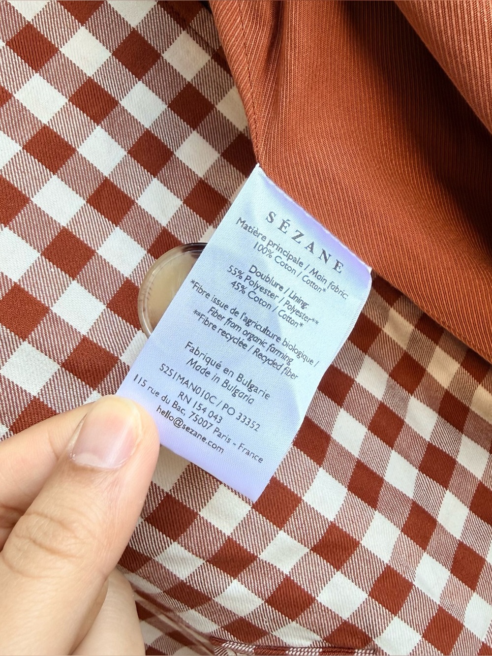 Sézane Clyde Trench Coat - Gingham Brown / Ecru - Picture 5 of 7